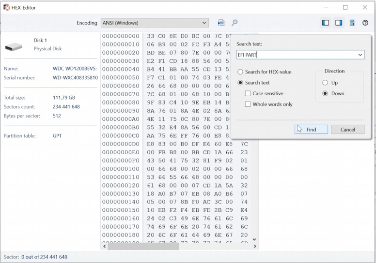 Hetman RAID Recovery: in the Hex editor search for the sequence - 45 46 49 20 50 41 52 54 Hetman RAID Recovery: in the Hex editor search for the sequence - 45 46 49 20 50 41 52 54