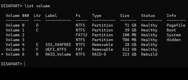 Diskpart: array in synchronization process Diskpart: array in synchronization process