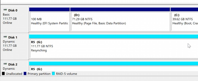 Disk Management: RAID5 resynchronization process Disk Management: RAID5 resynchronization process