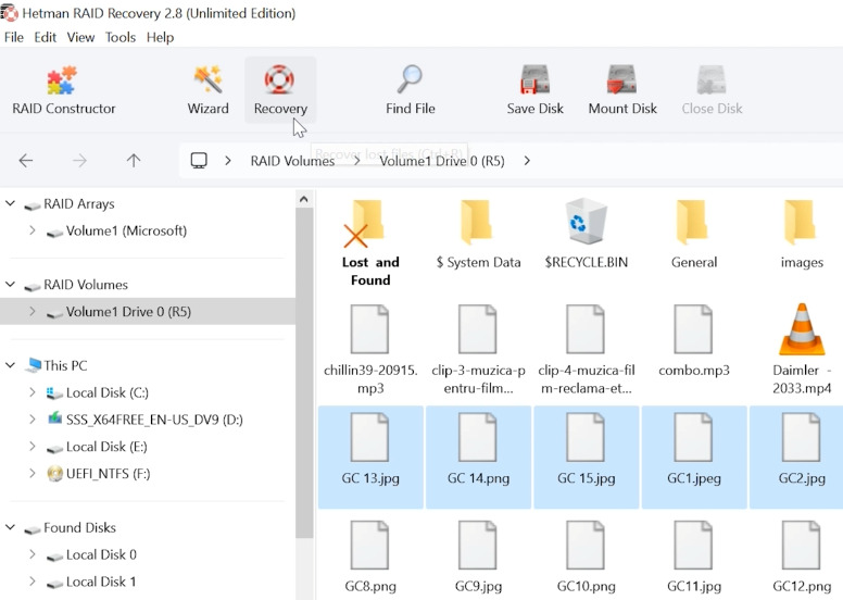 Hetman RAID Recovery: the program found and displayed the files Hetman RAID Recovery: the program found and displayed the files