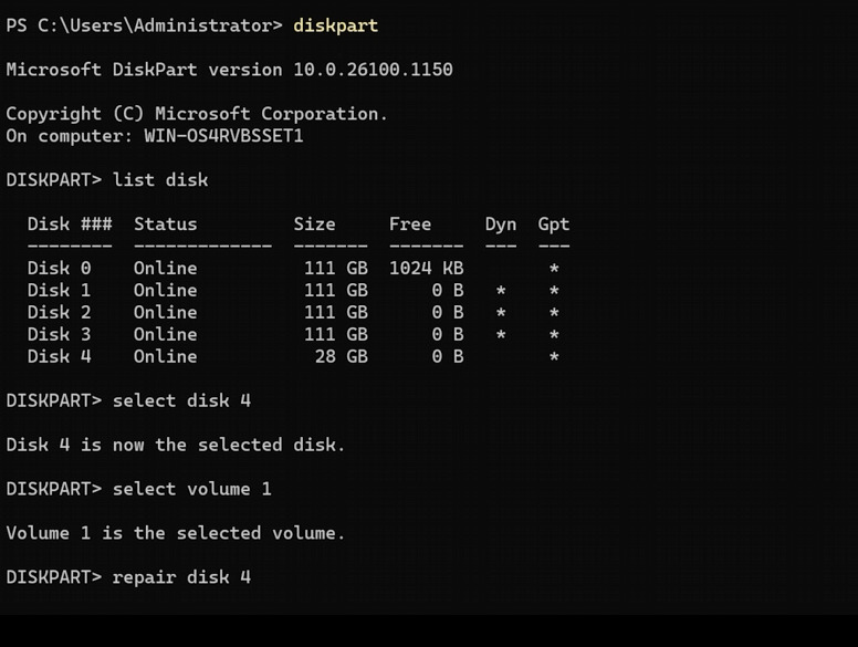 Diskpart: using the repair command Diskpart: using the repair command