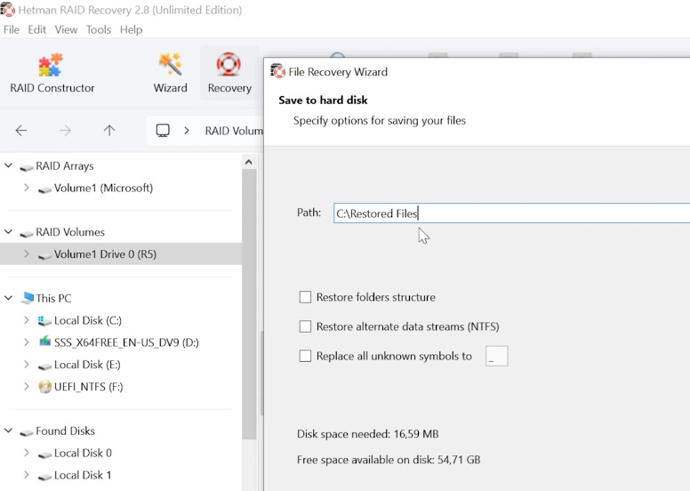 Hetman RAID Recovery: specify the path to save recovered data Hetman RAID Recovery: specify the path to save recovered data
