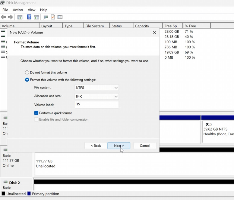Disk Management: configuring the disk array Disk Management: configuring the disk array