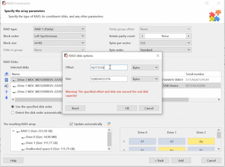 Hetman RAID Recovery: setting disk start offset Hetman RAID Recovery: setting disk start offset