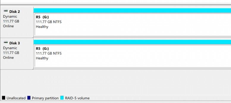 Disk Management: RAID5 after resynchronization Disk Management: RAID5 after resynchronization