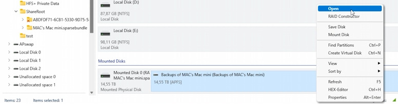 Hetman RAID Recovery: immagine Apple Sparse Bundle montata