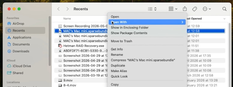 Hetman RAID Recovery: file sparsebundle recuperato