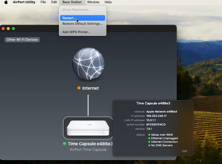 Riavviare il Mac e la Time Capsule
