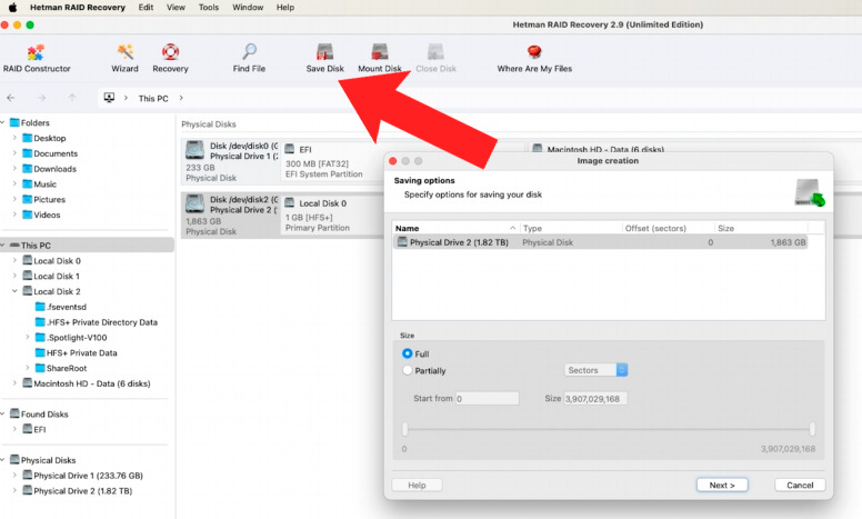 Hetman RAID Recovery: salvataggio di un'immagine del disco