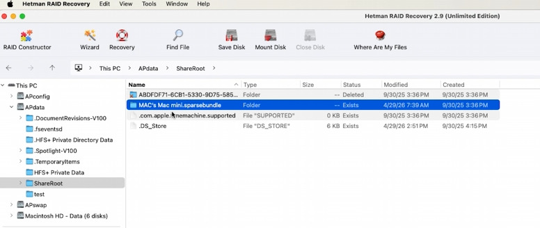 Hetman RAID Recovery: file e cartelle trovati