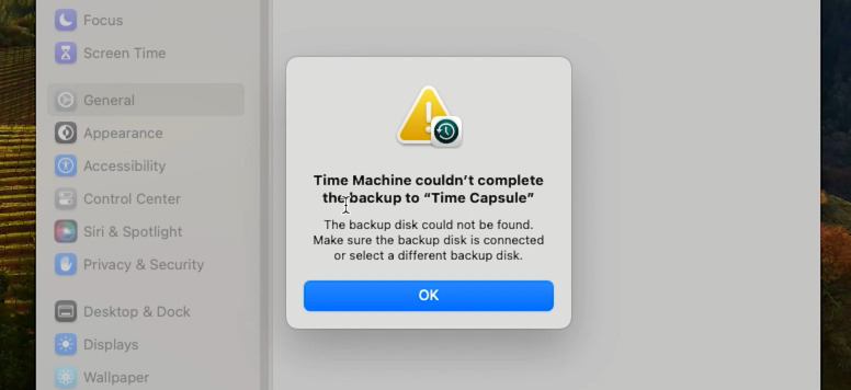 Time Machine segnala un errore durante il ripristino