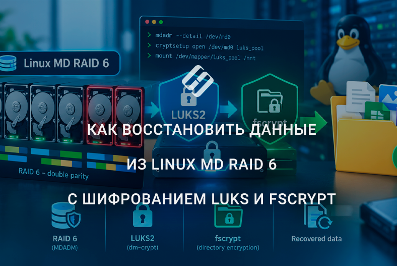 Как восстановить данные из Linux MD RAID 6 с шифрованием LUKS и fscrypt