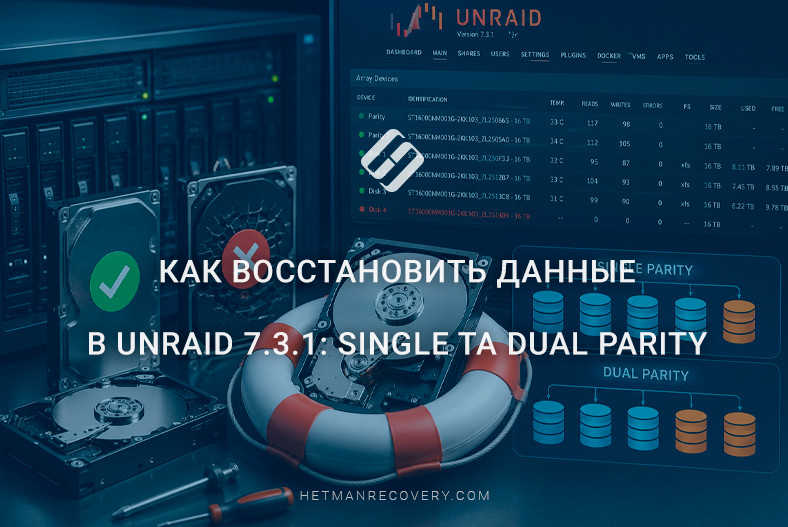 Как восстановить данные  в Unraid 7.3.1: Single и Dual Parity