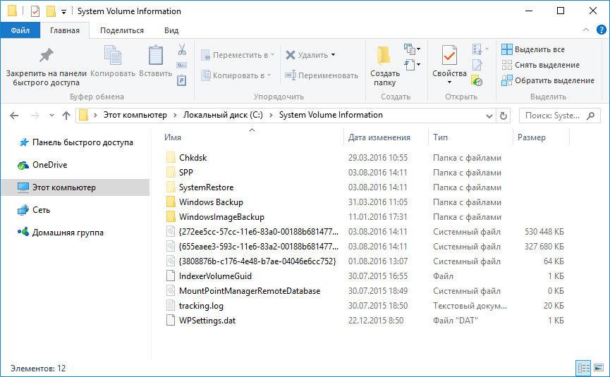Содержимое System Volume Information Windows 10