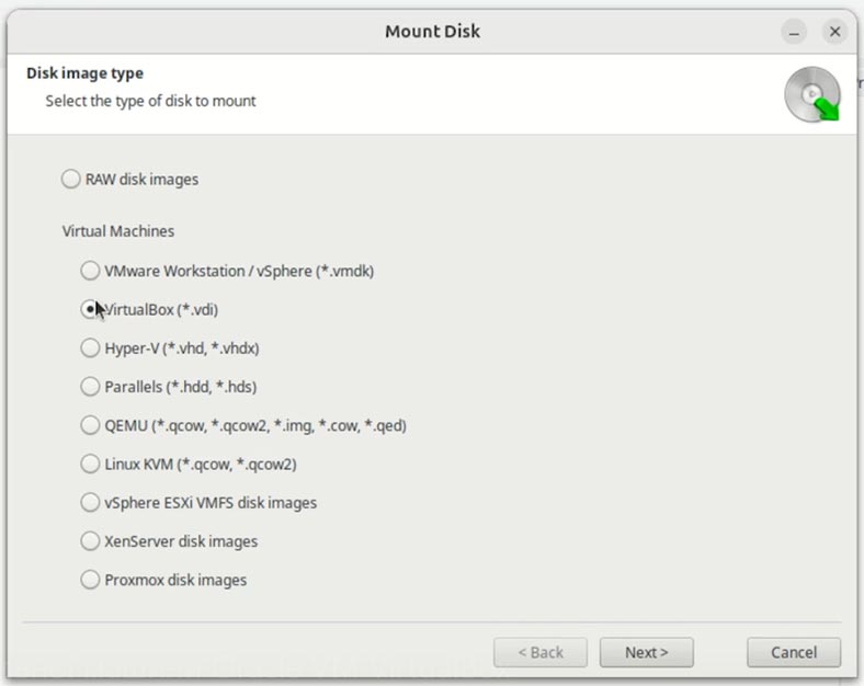 Hetman Partition Recovery: Монтувати диск .vdi