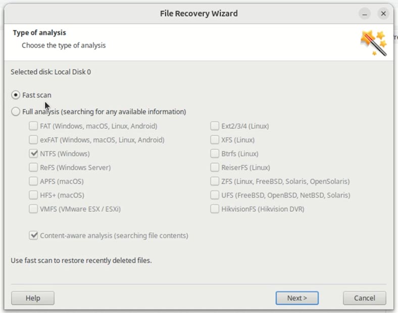 Hetman Partition Recovery: Швидке сканування