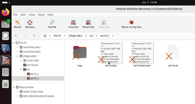 Hetman Partition Recovery: віртуальна машина на просканованому диску