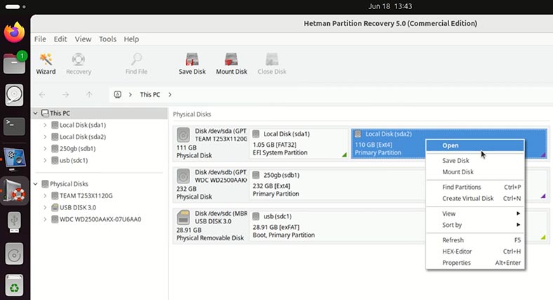 Hetman Partition Recovery: відкрити Linux диск