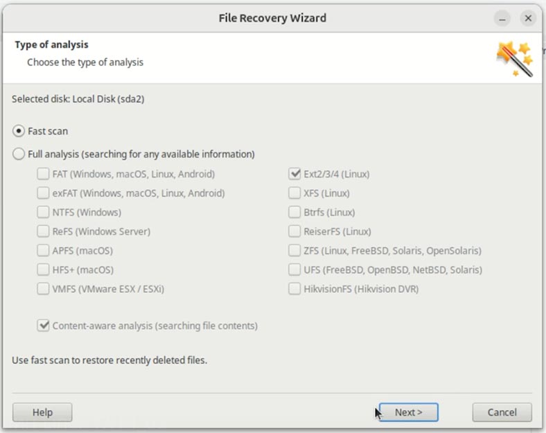 Hetman Partition Recovery: Швидкий аналіз Linux диска