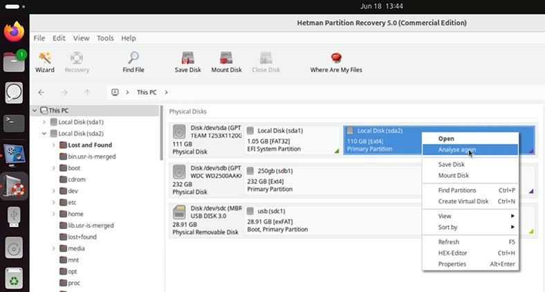 Hetman Partition Recovery: проаналізувати наново Linux диск