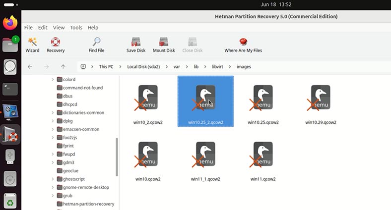 Hetman Partition Recovery: знайдено видалений qcow2 диск