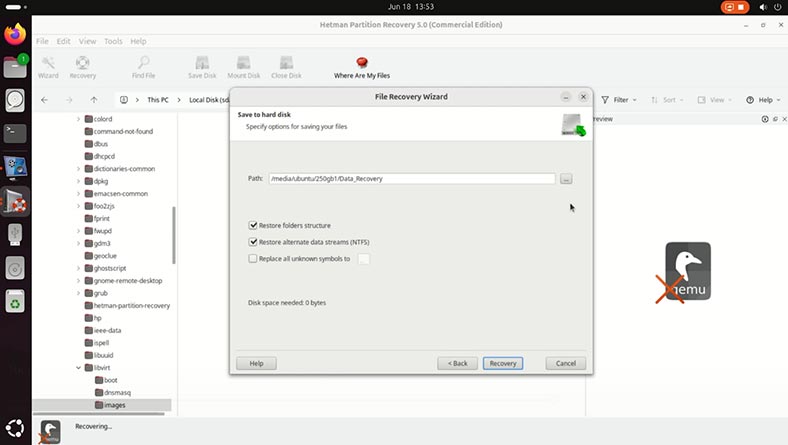 Hetman Partition Recovery: знайдено видалений qcow2 диск