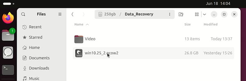 Відновлений qcow2 диск KVM