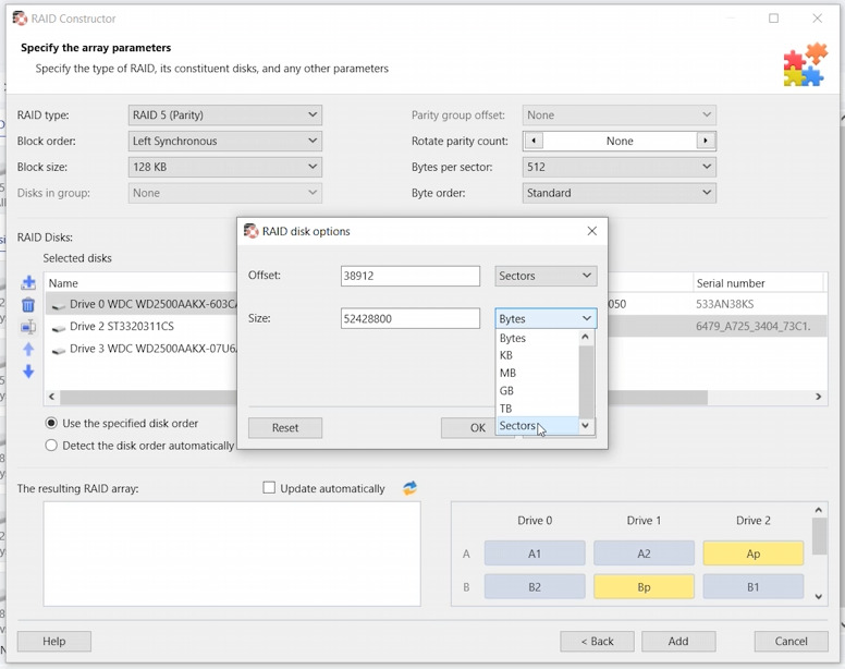 Hetman RAID Recovery: offset and disk size parameters Hetman RAID Recovery: offset and disk size parameters