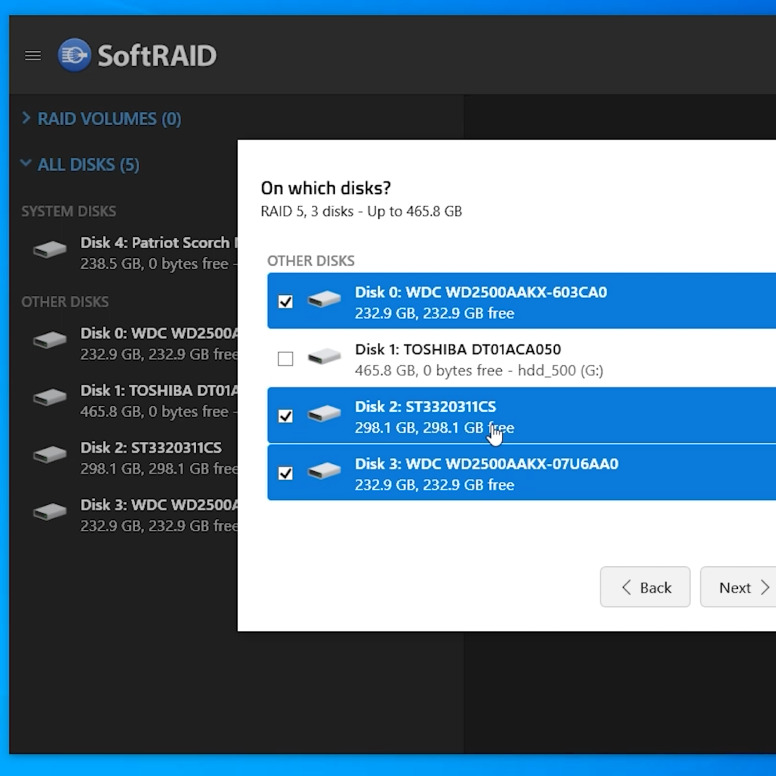 SoftRAID: select disks for RAID5 SoftRAID: select disks for RAID5