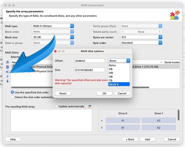 Hetman RAID Recovery: set the disk order and offsets of the array Hetman RAID Recovery: set the disk order and offsets of the array