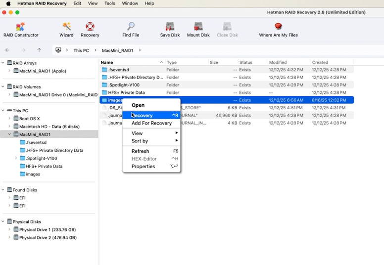 Hetman RAID Recovery: select folders or files and click Recover Hetman RAID Recovery: select folders or files and click Recover