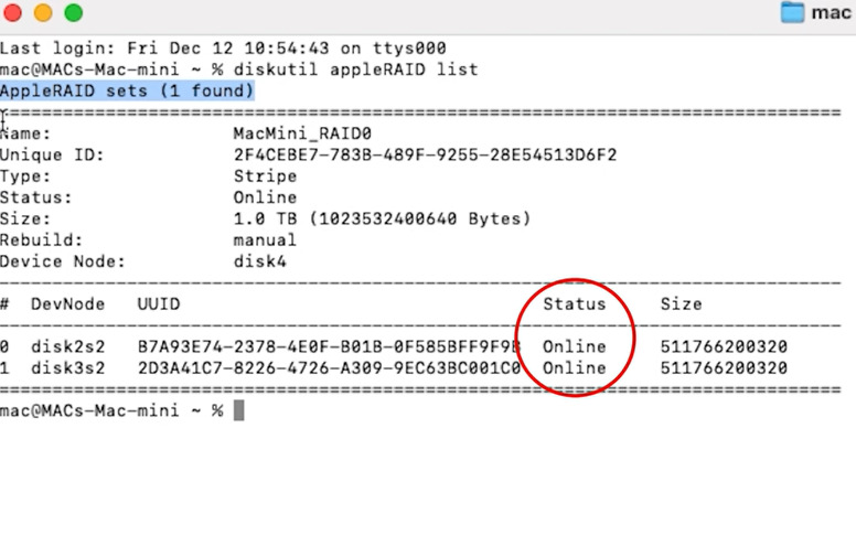 diskutil appleRAID list: array status Online diskutil appleRAID list: array status Online