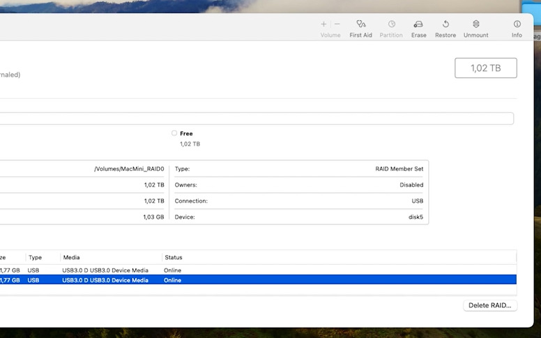 macOS Disk Utility: newly created RAID 0 macOS Disk Utility: newly created RAID 0