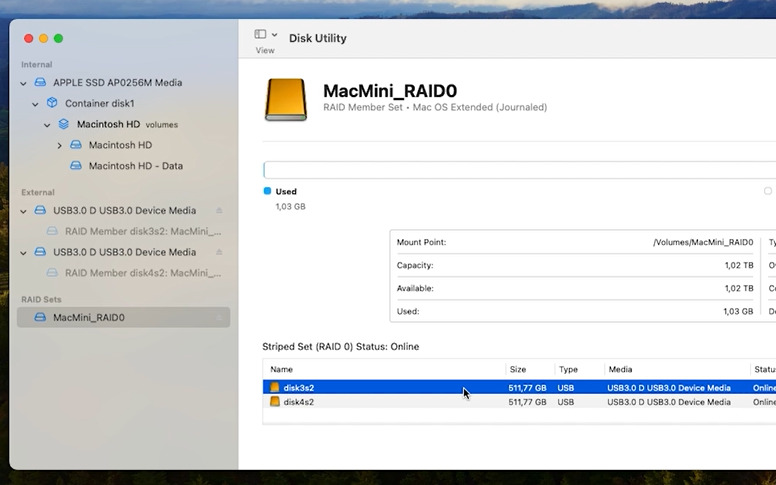 macOS Disk Utility: newly created RAID 0 macOS Disk Utility: newly created RAID 0