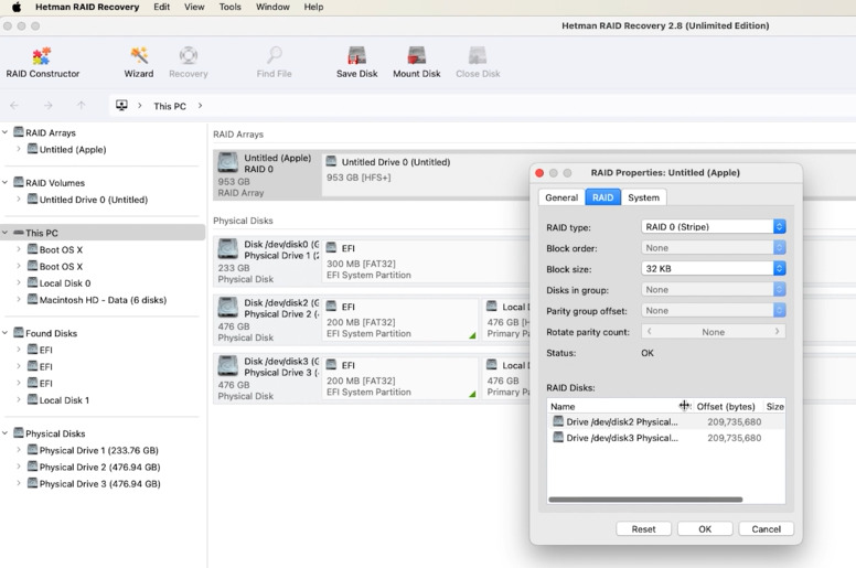 Hetman RAID Recovery: RAID 0 properties Hetman RAID Recovery: RAID 0 properties