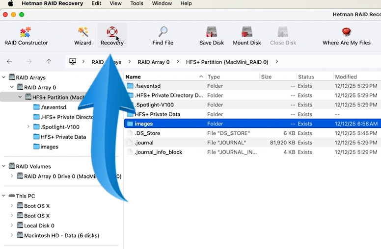 Hetman RAID Recovery: select the required data and click Recover Hetman RAID Recovery: select the required data and click Recover