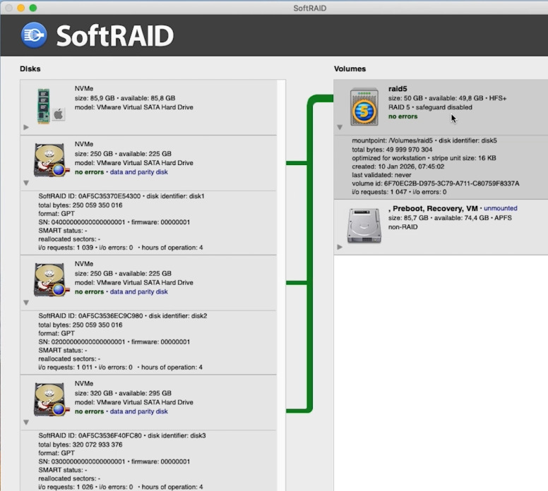 SoftRAID: parameters of the newly created array