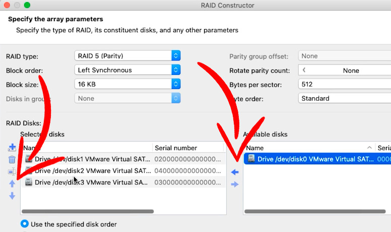 Hetman RAID Recovery: configuring array disks