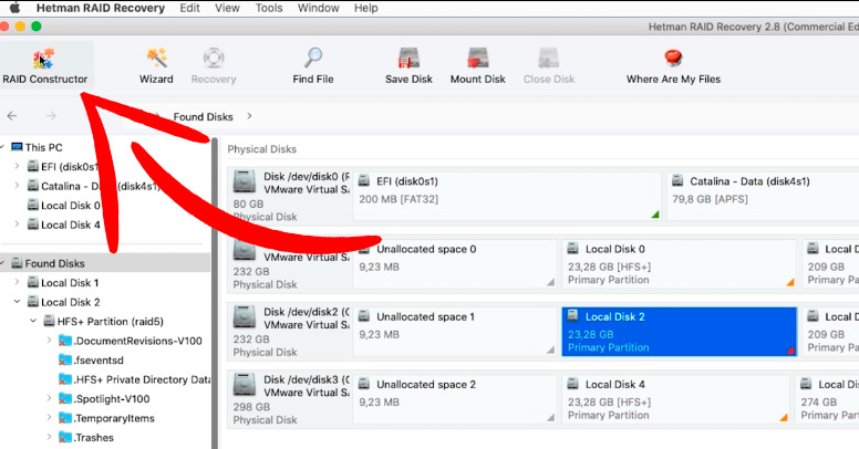 Hetman RAID Recovery: launching the RAID constructor