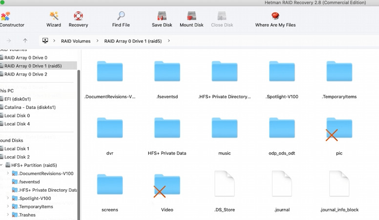 Hetman RAID Recovery: program correctly displays all folders and files of the array
