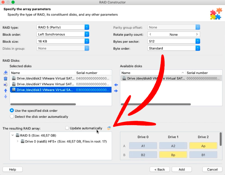 Hetman RAID Recovery: click Update next to the 'Resulting RAID array' window