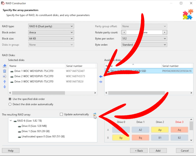 Hetman RAID Recovery: Raid Constructor - Available disks