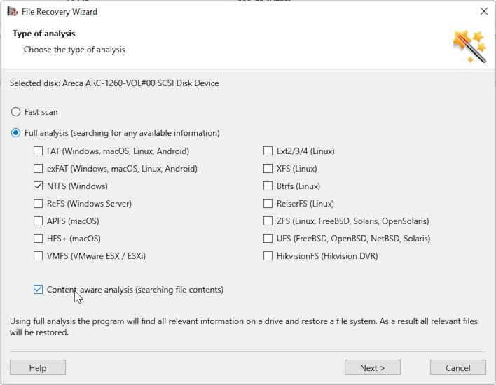 Hetman Partition Recovery: full analysis of Areca ARC-1260 disk