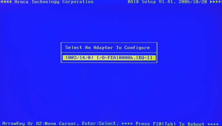 Areca ARC-1260: entering controller settings