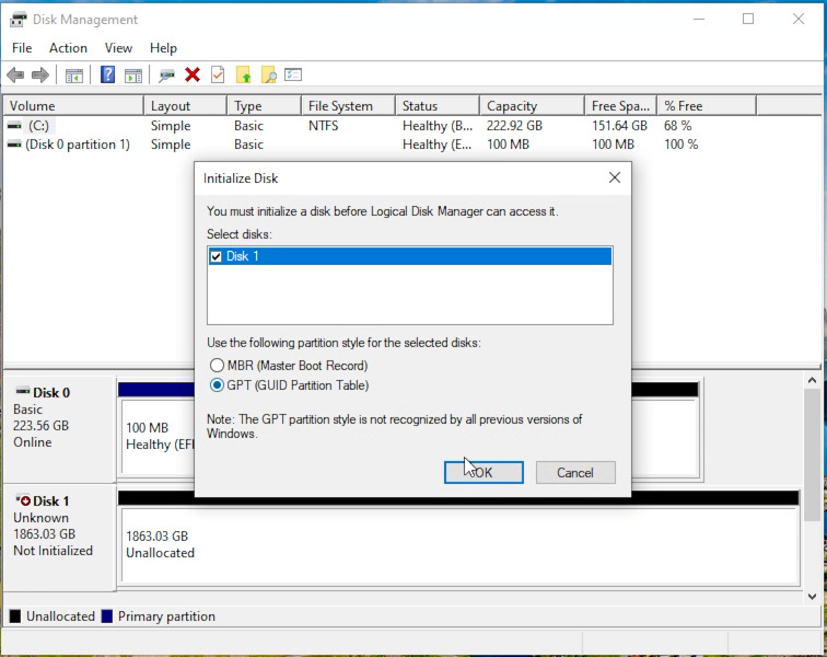 Areca ARC-1260: initialize newly created disk