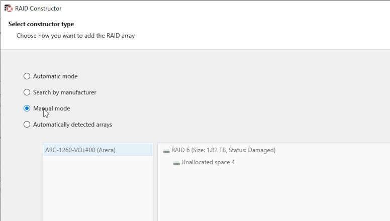 Hetman RAID Recovery: Raid Constructor - Manual Mode
