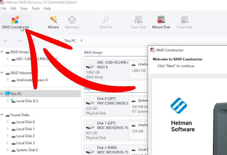 Hetman RAID Recovery: RAID Constructor