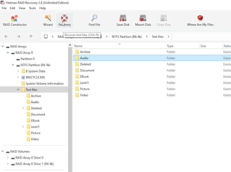 Hetman RAID Recovery: select directories and files to recover