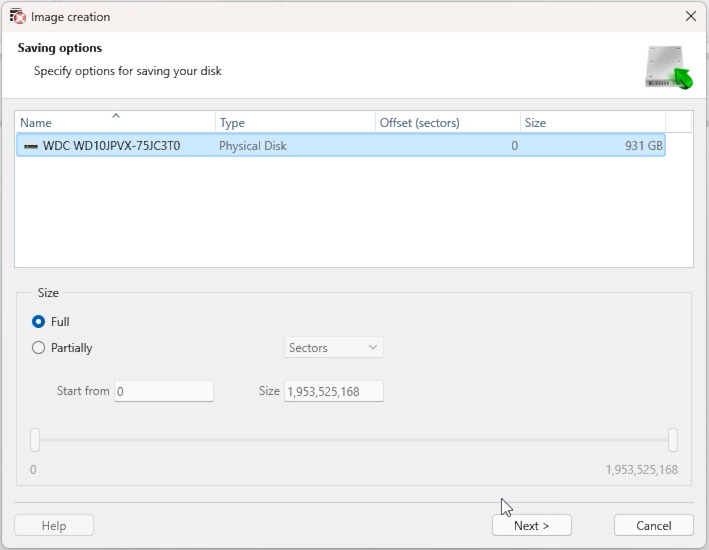 Hetman RAID Recovery: saving disk image