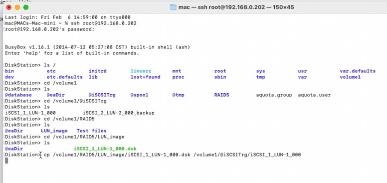 Copying the saved LUN file containing data Copying the saved LUN file containing data